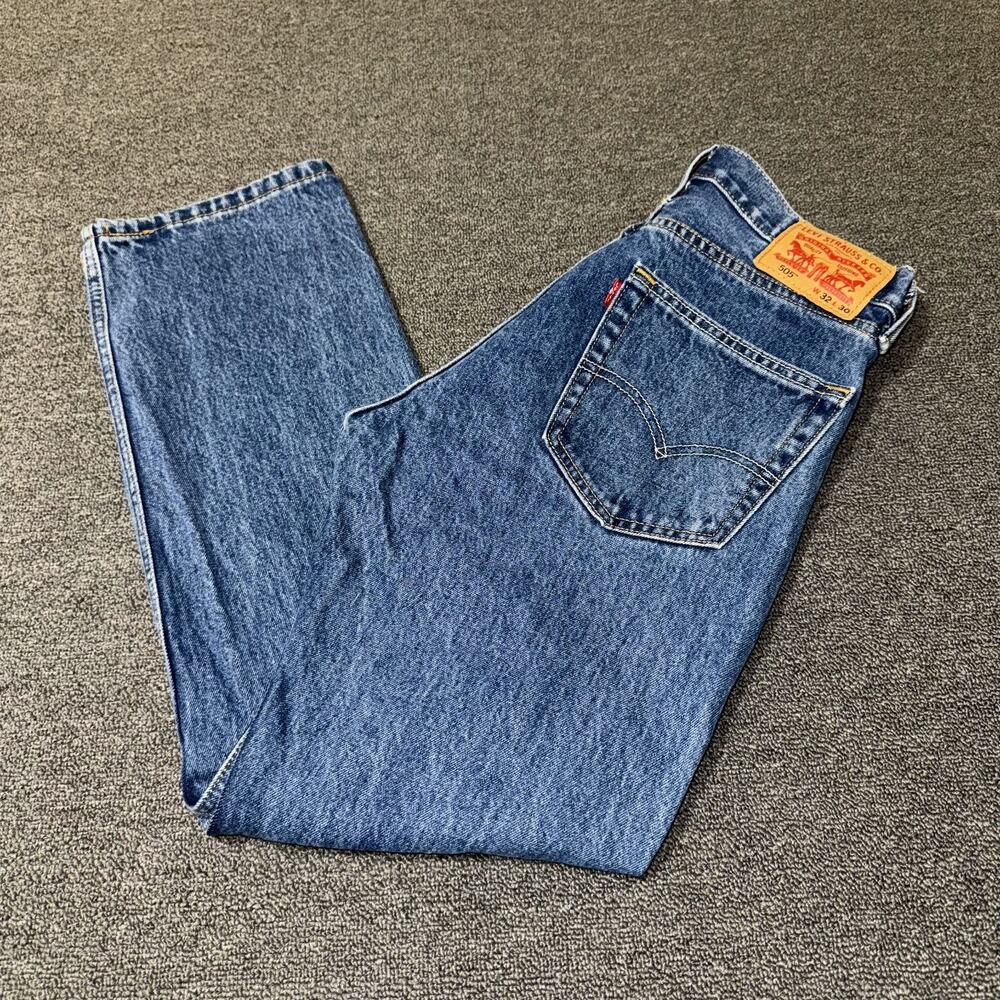 Levi's 505 Straight Leg Jeans Mens 32x30 Blue Medium Wash Pockets Regular Fit